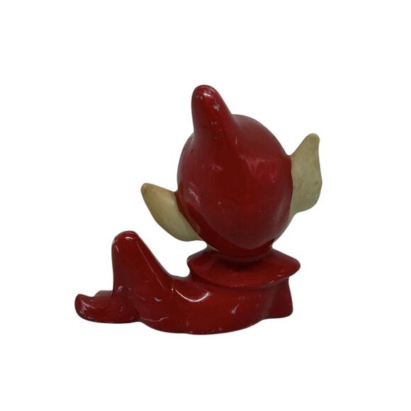 Vintage Red Pixie Elf Pointed Ears Ceramic Figurine Japan Mid Century Christmas - Picture 4 of 10